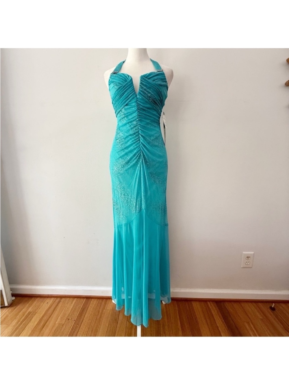 NWT Vintage Y2K Glitter Rhinestone Formal Maxi Dress Ethereal Fairy Whimsy Event